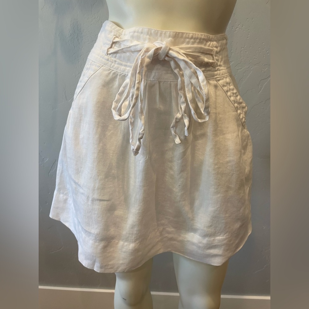 White 100% Linen Skirt with Tie Waist